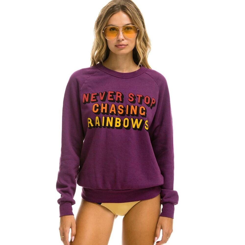 Aviator Nation Never Stop Chasing Rainbows Crew Neck Sweatshirt Purple L